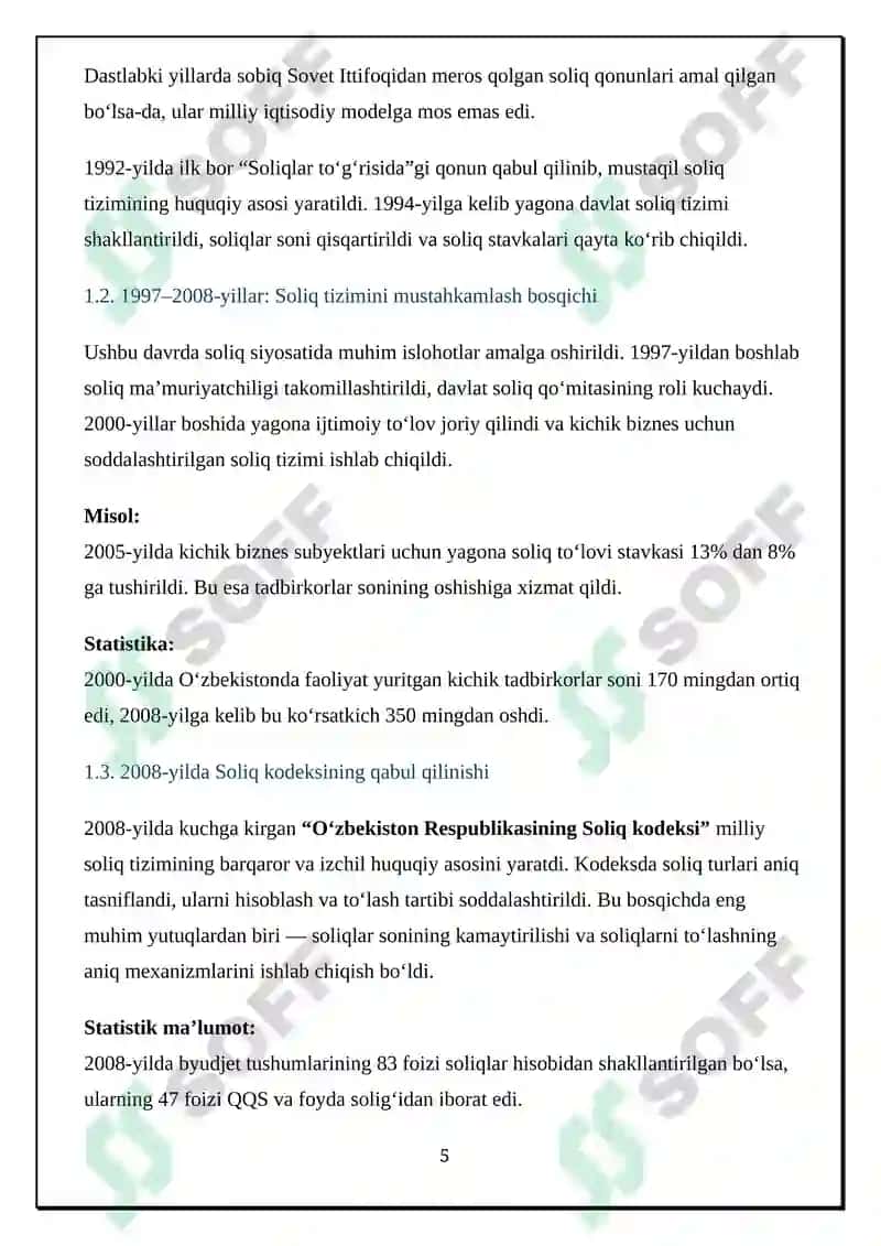 Oʻzbekistonda soliq tizimi: xususiyatlari, qarama-qarshiliklar va ularni bartaraf etish yoʻllari 5