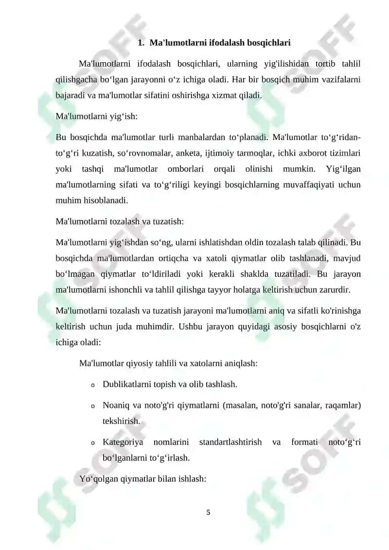 Ma'lumotlarni ifodalash bosqichlari. Maʼlumotlar toifalari 5