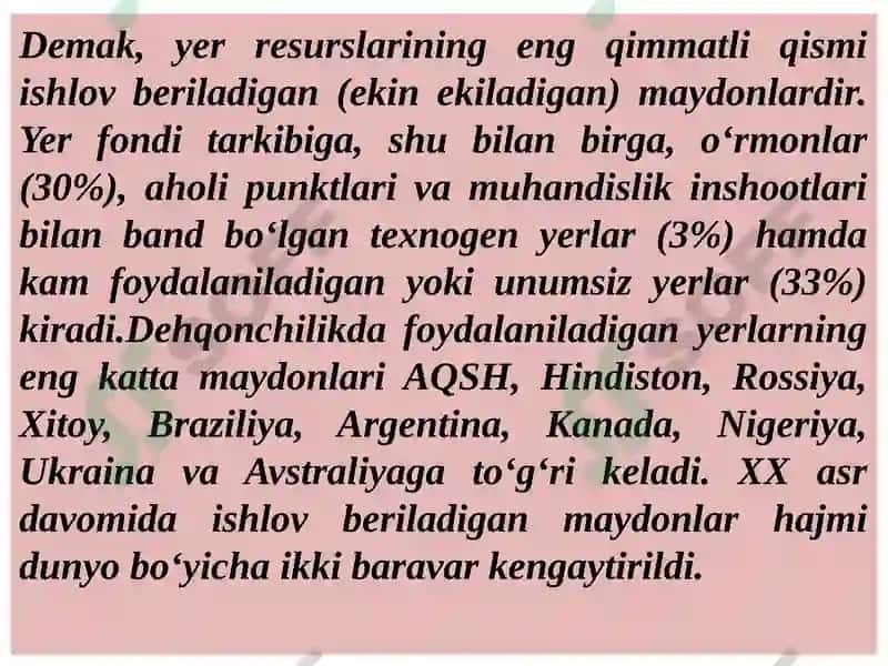 Tugamaydigan vatiklanadigan tabiiy resurslar geografiyasi 5