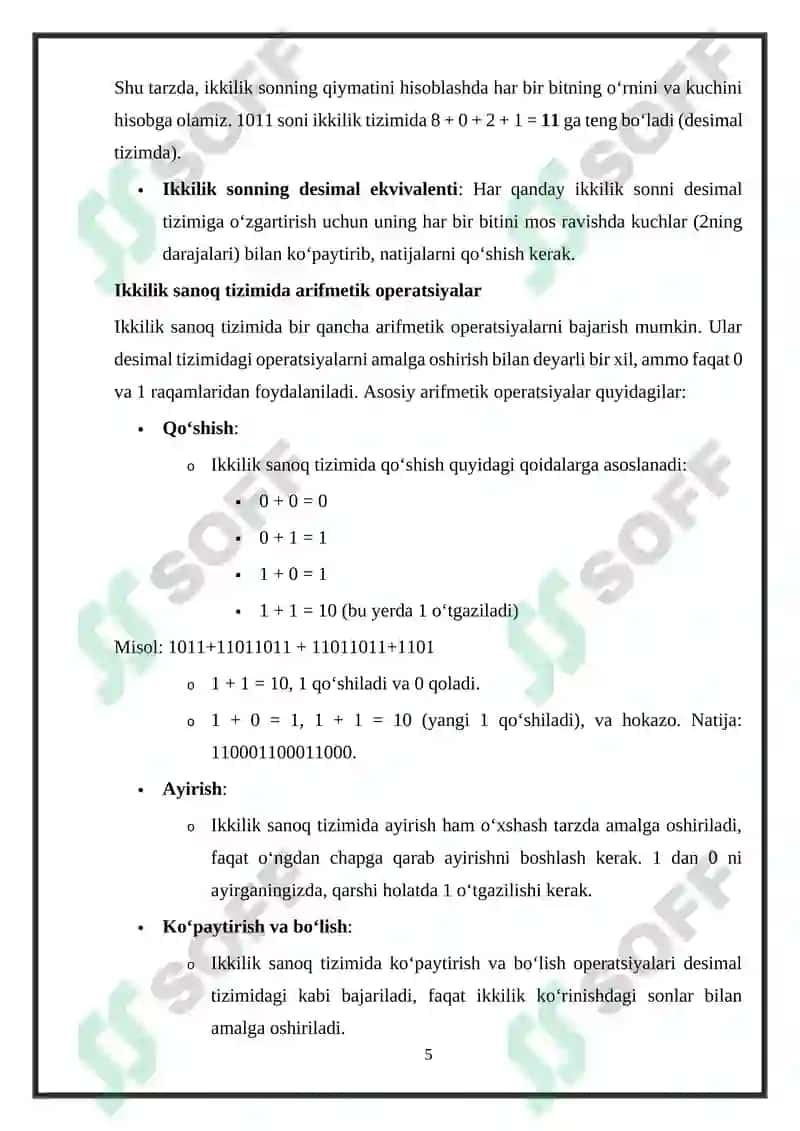 Ikkilik sanoq sistemasining tadbiqi 5