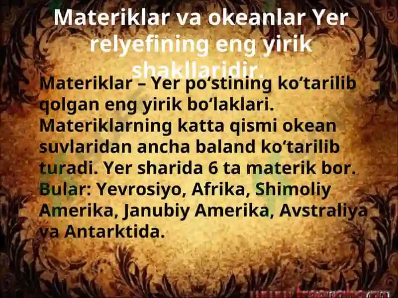 Yer yuzi relyefining asosiy shakillari 5