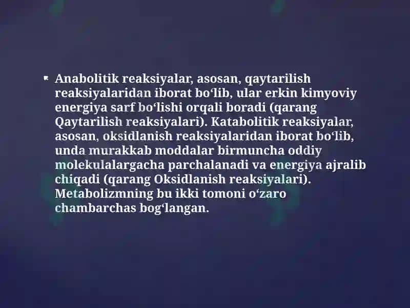 METABOLIZM JARAYONIDA ENERGIYA HOSIL BO’LISHI VA SARFLANISHI 5