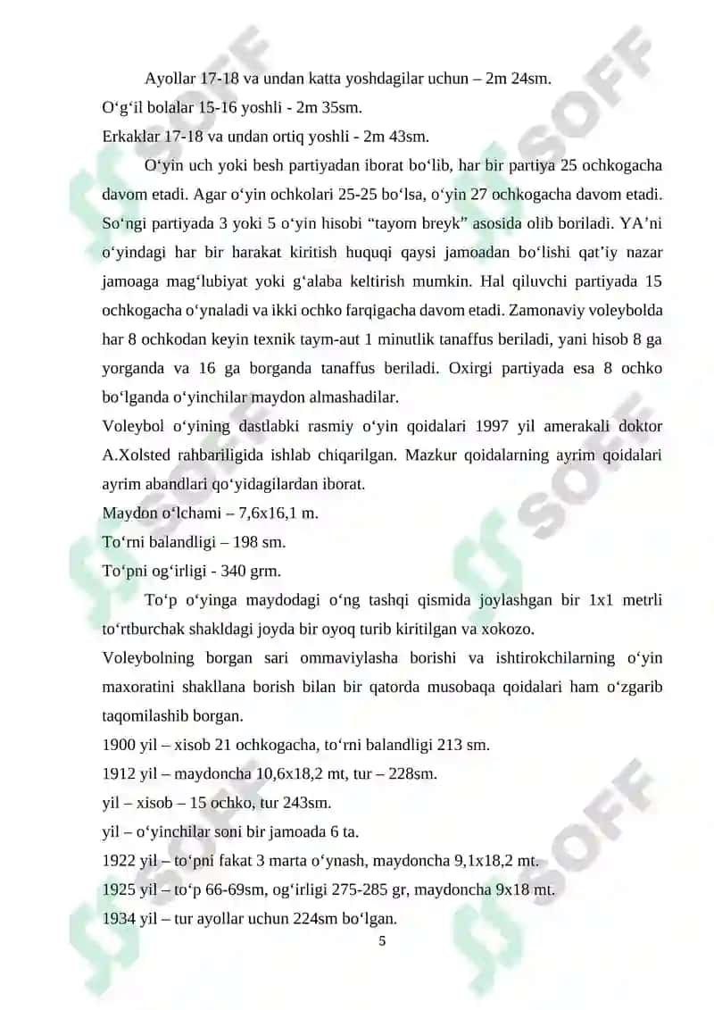 Zamonaviy voleybol o`yinining dolzarb masalalari o`yin texnikasi va tasnifi 5