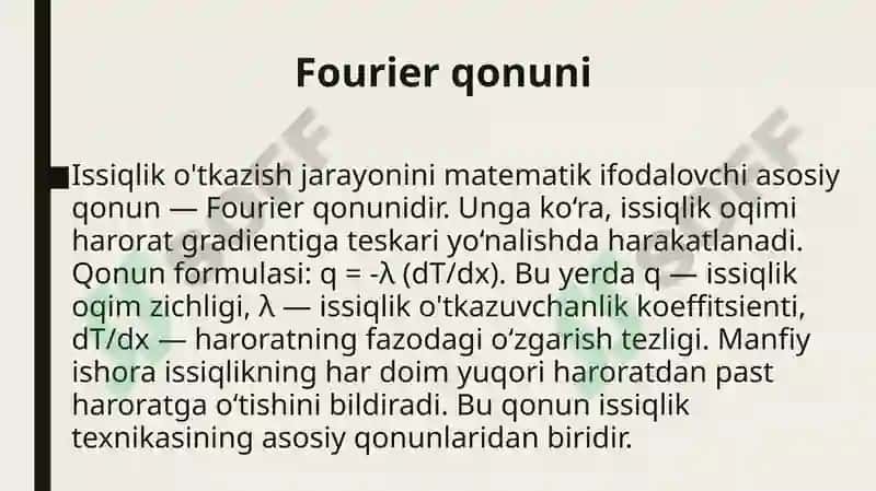Issiqlik oʻtkazuvchanlik. Issiqlik oʻtkazuvchanlik turlari 5