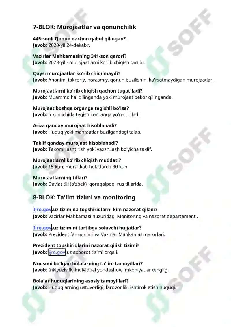 2025 Dekabr Argos suhbat savol va javoblari Maktabgacha ta'lim va maktab ta'limi yo'nalishida 500+ savollarga qisqa aniq javoblar 5
