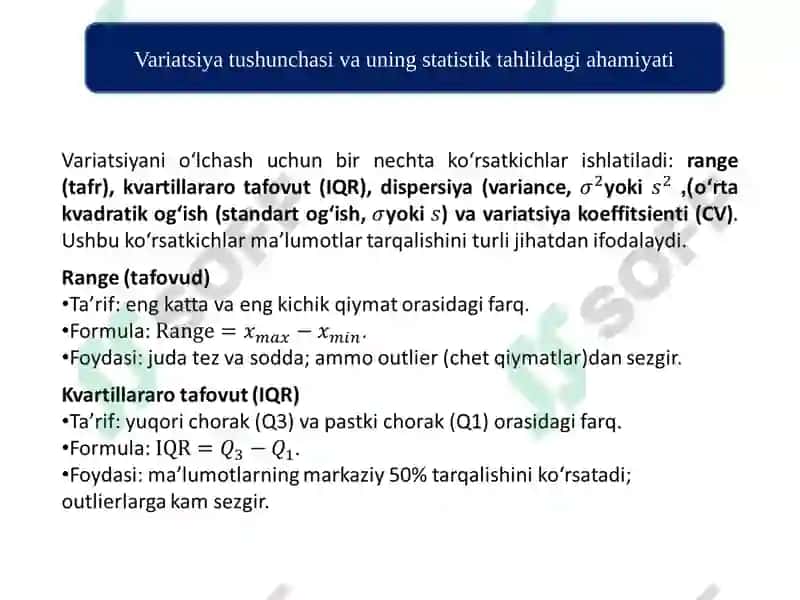 STATISTIKADA VARIATSIYANI BAHOLASH USULLARI VA DISPERSION TAHLIL ASOSLARI 5