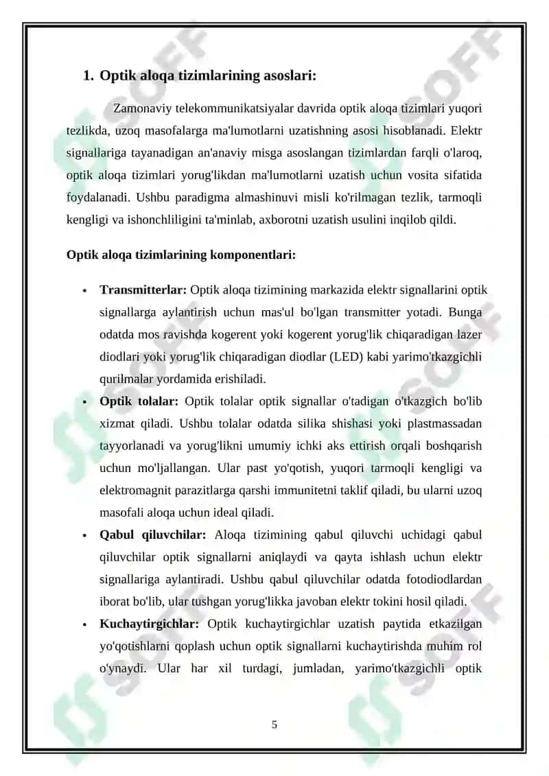 Optik aloqa tizimlari 5