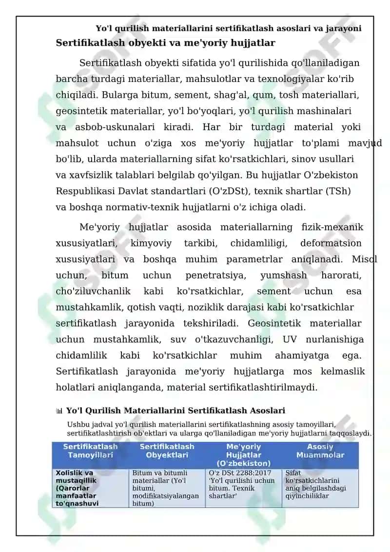 Yo'l qurilish materiallarini sertifikatlashtirishning tamoyillari va asosiy masalalari 5