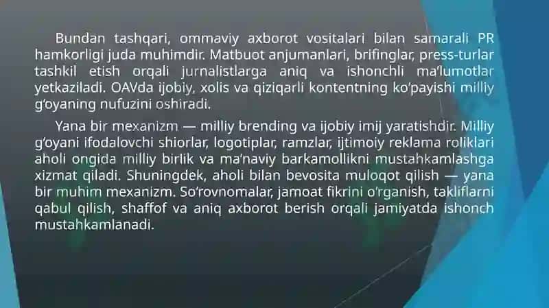 Milliy gʻoya targʻibotida Jamoatchilik bilan aloqalar 5