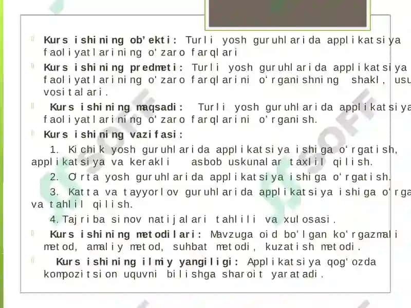 Turli yosh guruhlarida applikatsiya faoliyatining o’zaro farqlari 5