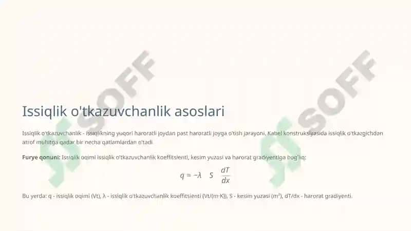 Kabelliniyalarida issiqlik rejimi va issiqlik o‘tkazuvchanlik hisoblari 5