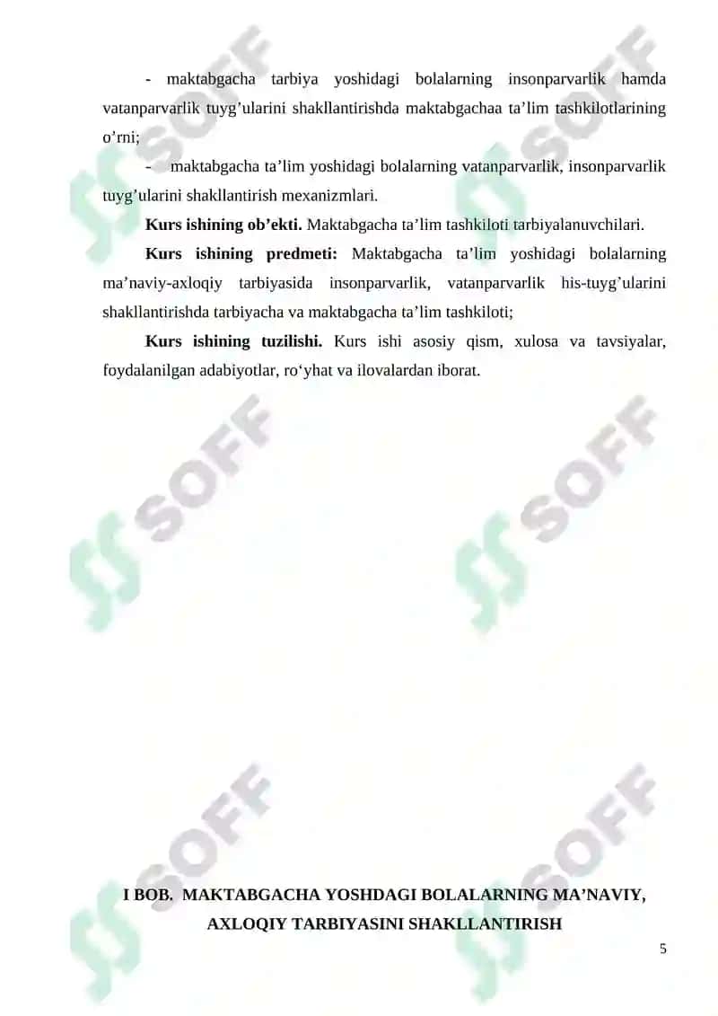 MAKTABGACHA YOSHDAGI BOLALARNING MA’NAVIY, AXLOQIY TARBIYASIDA VATANPARVARLIK, INSONPARVARLIK HIS-TUYG’USINI SHAKLLANTIRISH 5