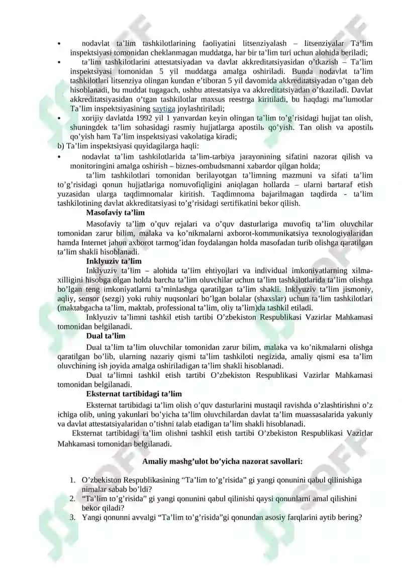 Maxsus fanlarni o’qitish metodikasi fanidan amaliy mashg’ulotlarni bajarish bo’yicha uslubiy ko’rsatma 5