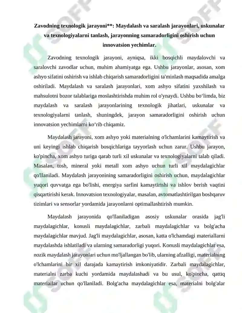 Ikki bosqichli maydalovchi va saralovchi zavod loyihasi 5