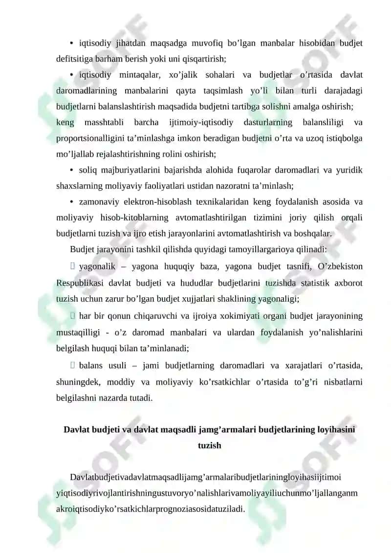 Budjet jarayoni, uning o’ziga xos xususiyatlari va asosiy vazifalari 5