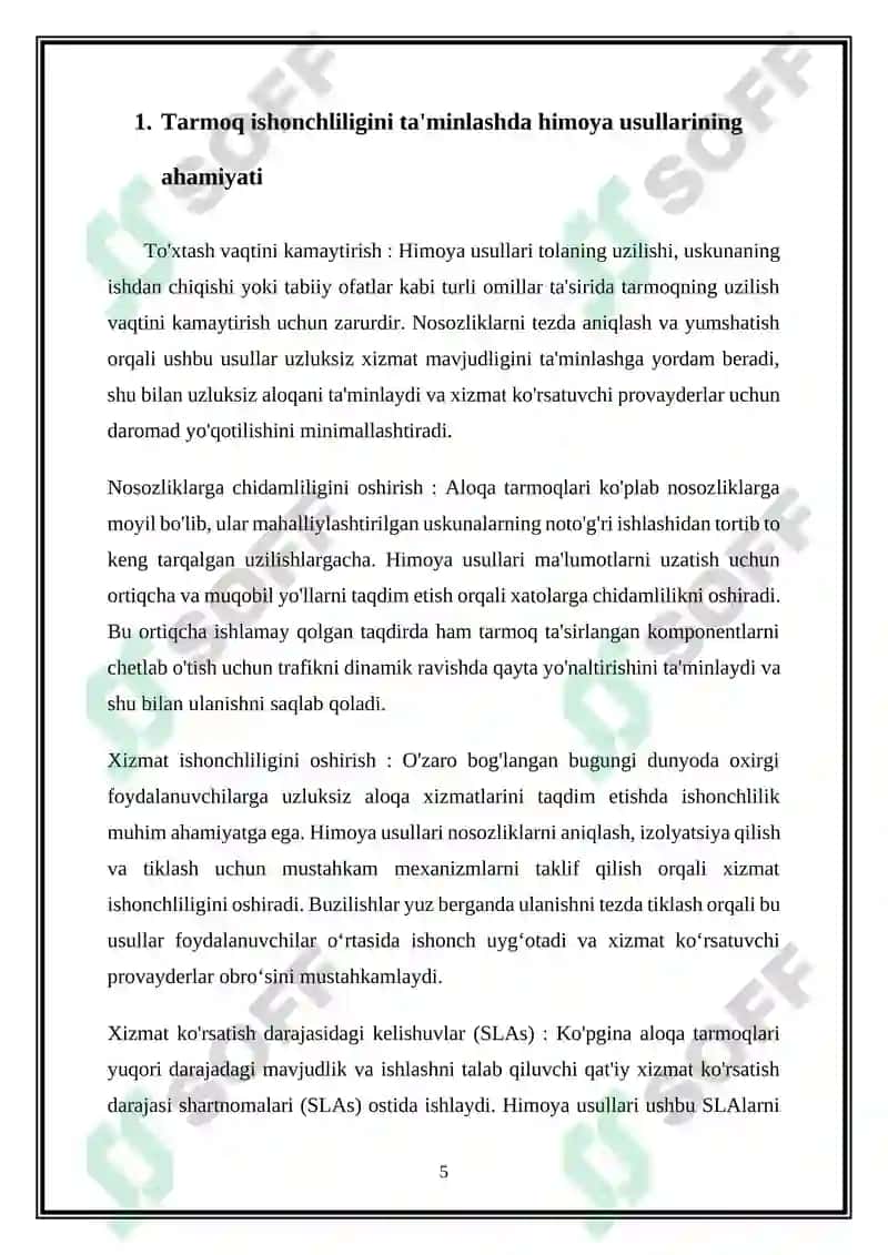 Optik aloqa tizimlarida halqa tuzilishini himoyalash usullari tahlili 5