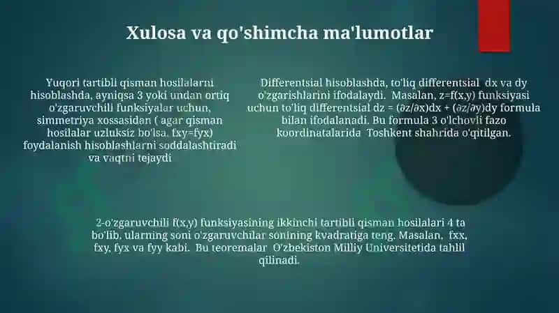 Yuqori Tartibli Qisman Hosila va Differentsiallar 5