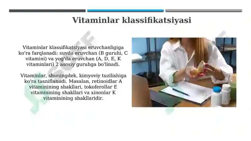 Organizmning vitaminlar bilan ta'minlanganligini o'rganish va baholash 5