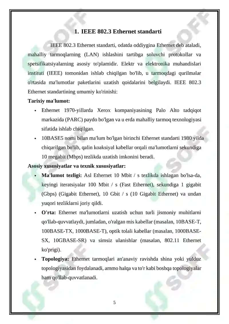 IEEE 802.3 Ethernet standarti va Eot Ethernet standarti haqida umumiy maʼlumot 5