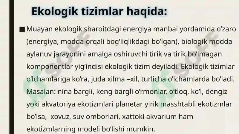 Quruqlik ekosistemalarining shartli,iqlimiy gruppalari va ularning muhim biotsenozlari. 5