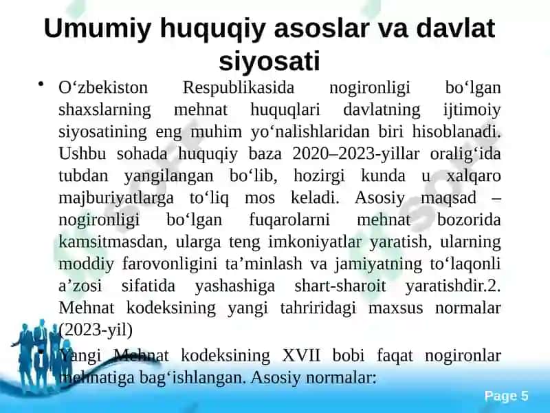 Nogironligi bo‘lgan shaxslarning mehnatini huquqiy jihatdan tartibga solishning o‘ziga xos xususiyatlari 5