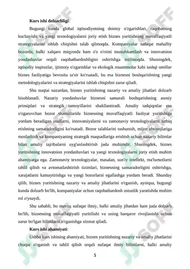Biznes yuritish yo'nalishidagi nazariy qarashlar va amaliy tadqiqotlar 5