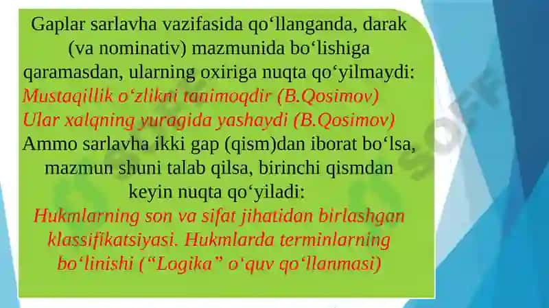 Tinishbelgilarining gap oxirida qo‘llanishi 5