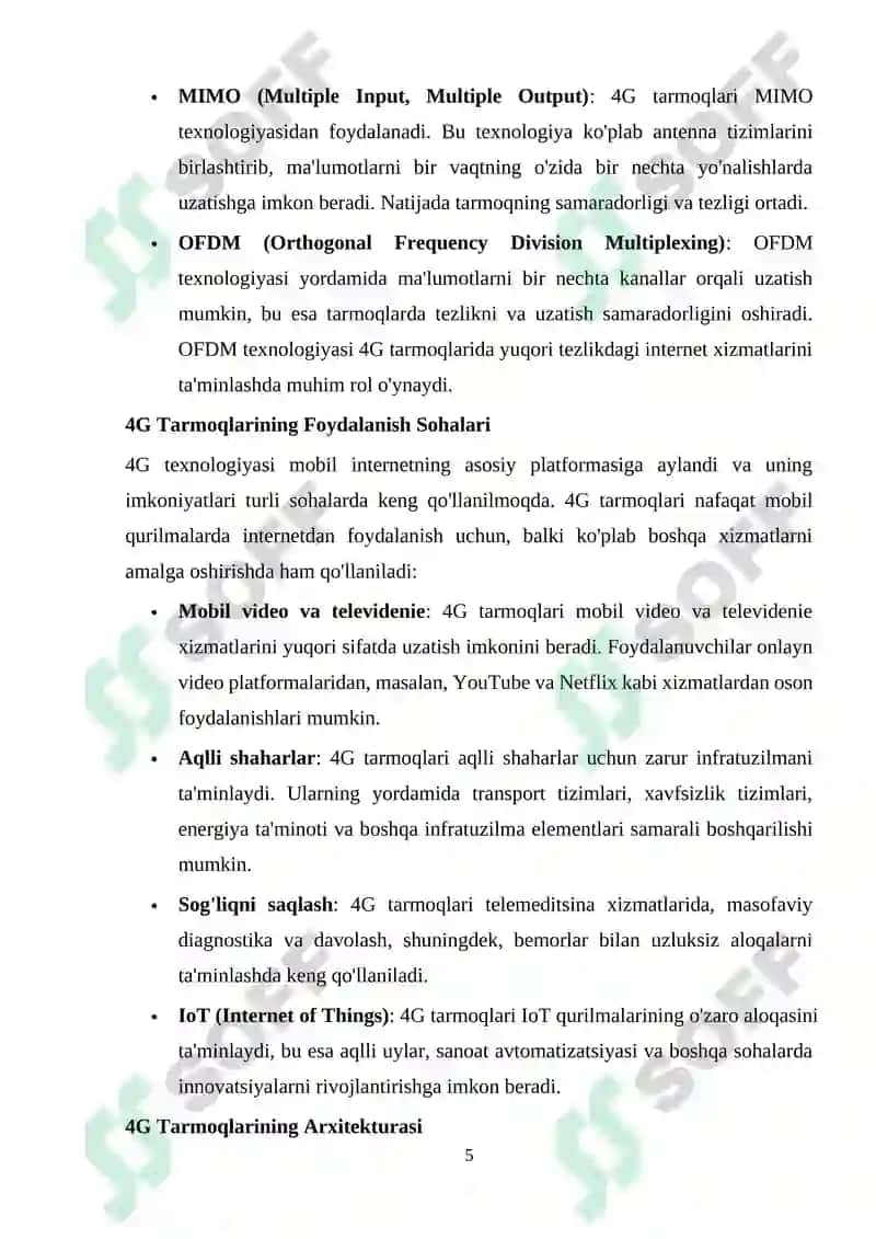 4 G sotali aloqa tarmoqlari 5