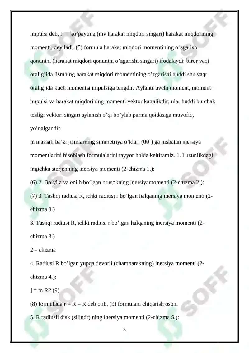 TURLI SHAKLDAGI JISMLARNING INERSIYA MOMENTLARINI HISOBLASH 5