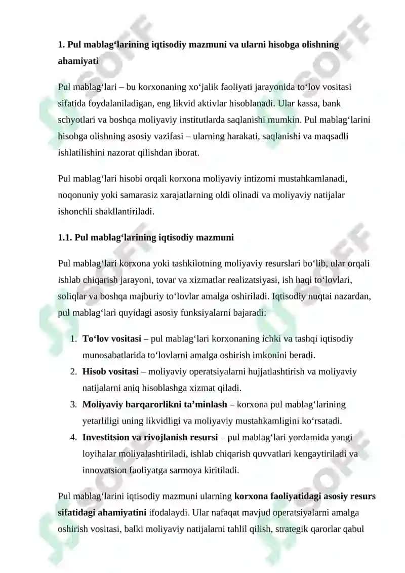Pul mablag‘larining iqtisodiy mazmuni va ularni hisobga olishning ahamiyati 5