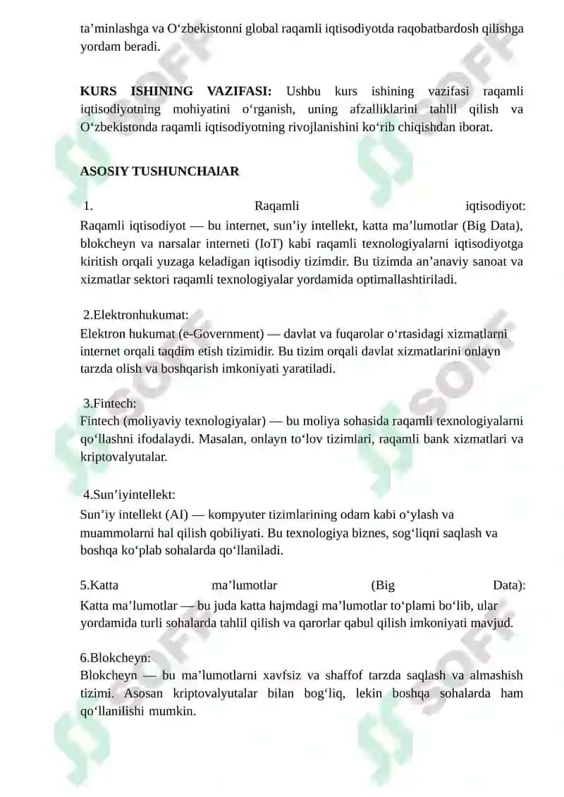 Raqamli iqtisodiyot. Raqamli iqtisodiyotning afzalliklari. O’zbekistonda raqamli iqtisodiyot. 5
