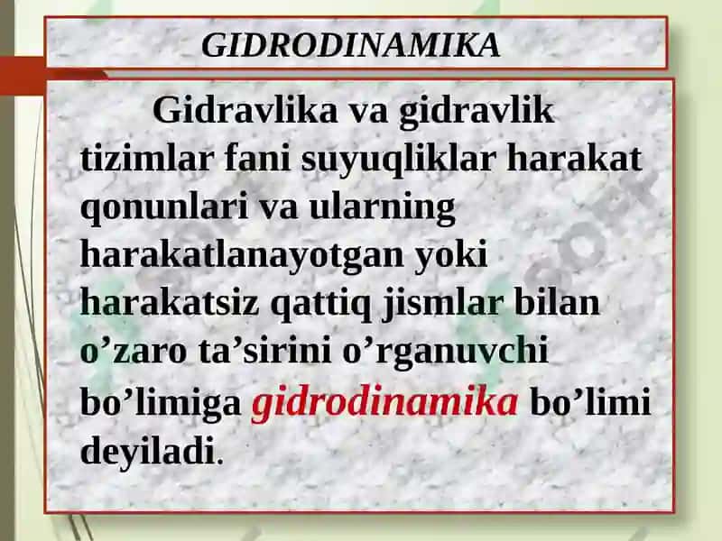 GIDRODINAMIKA ASOSLARI. SUYUQLIK XARAKATINING KINEMATIKASI. 5