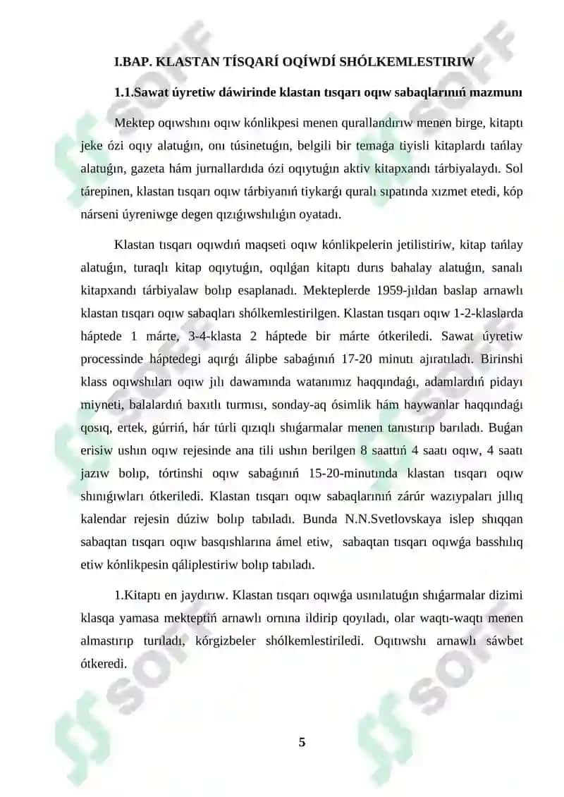 Sawat úyretiw dáwirinde klastan tıs jumıslar kurs jumısı 5