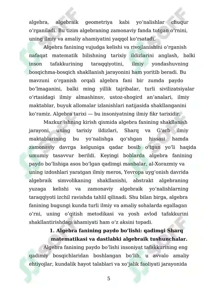 ALGEBRA FANINING VUJUDGA KELISHI VA RIVOJLANISHI 5