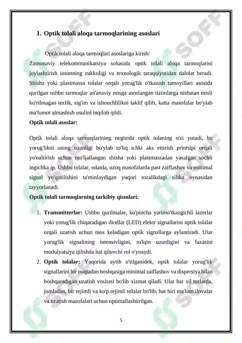 Tolali optik aloqa tarmoqlarida infokommunikatsion xizmatlar 5