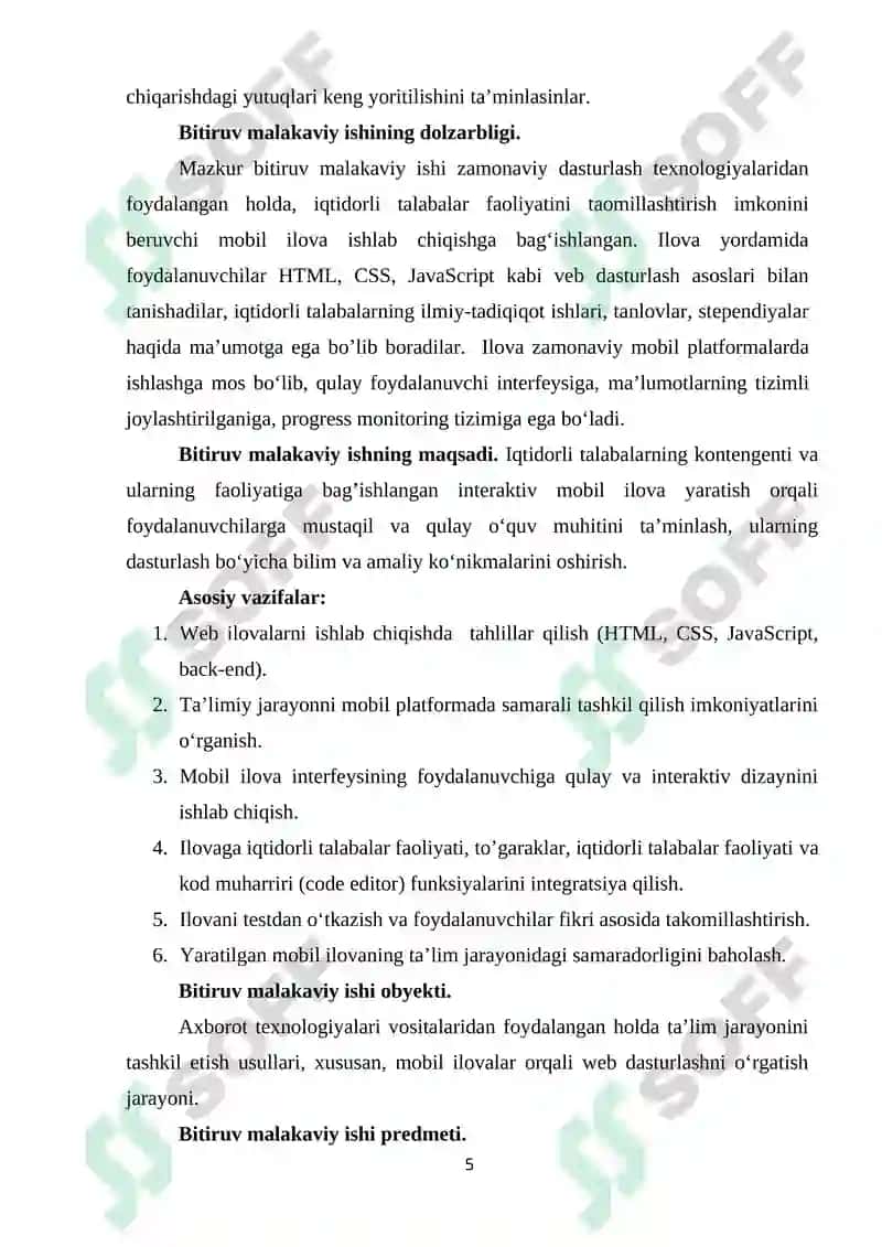 IQTIDORLI TALABALAR KONTENGENTI VA ILMIY TADQIQOT FAOLIYATINI HISOBOTLARINI SHAKLLANTIRISH UCHUN WEB ILOVA ISHLAB CHIQISH 5