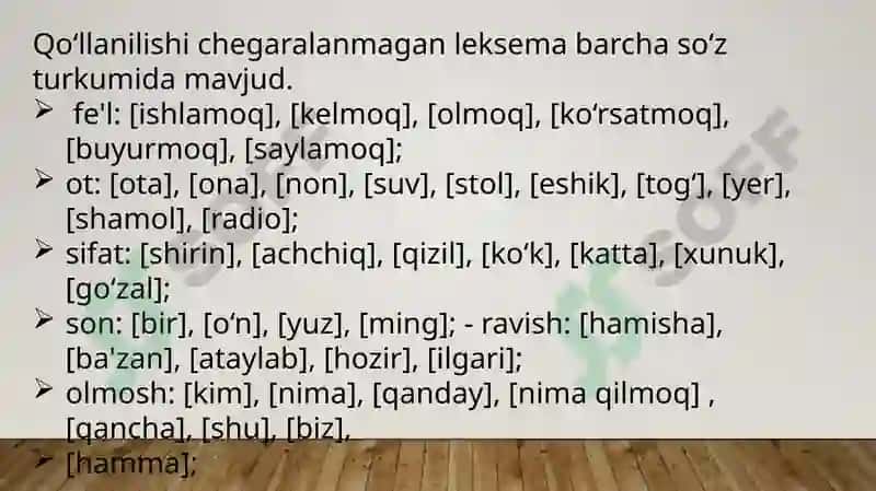 Qoʻllanilishi chegaralangan va chegaralanmagan leksika 5
