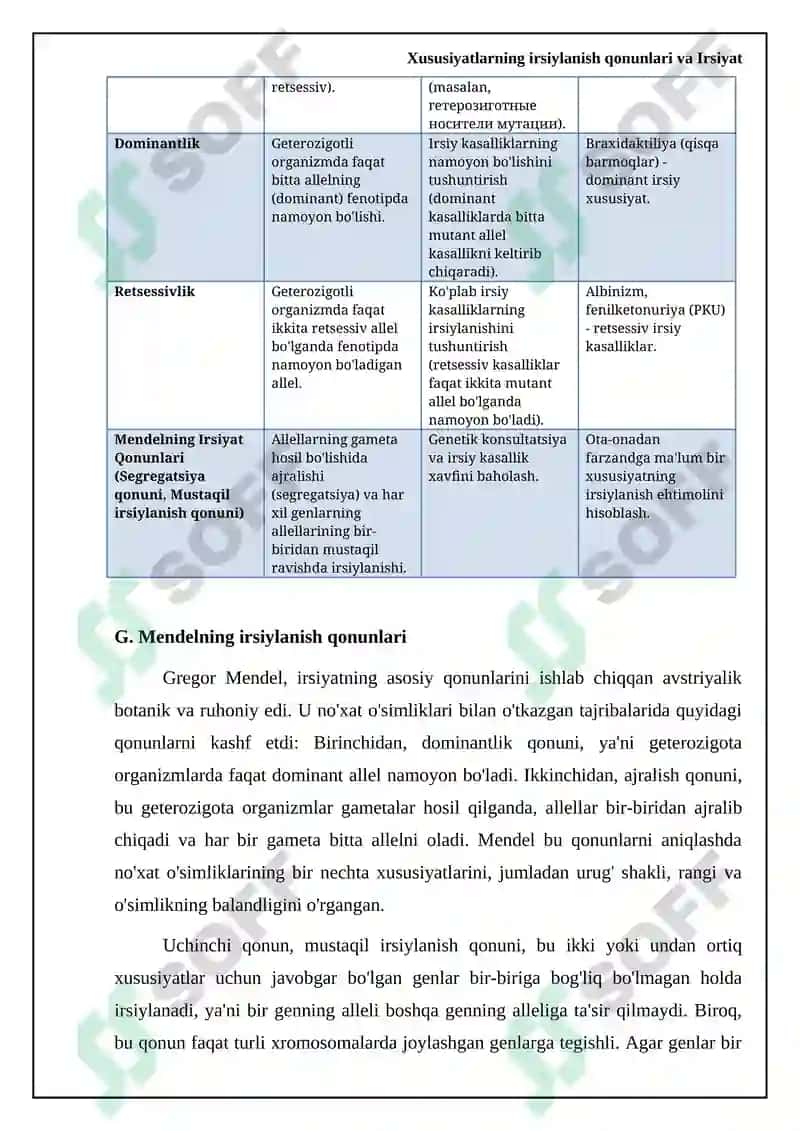 Xususiyatlarning irsiylanish qonunlari va Irsiyat 5