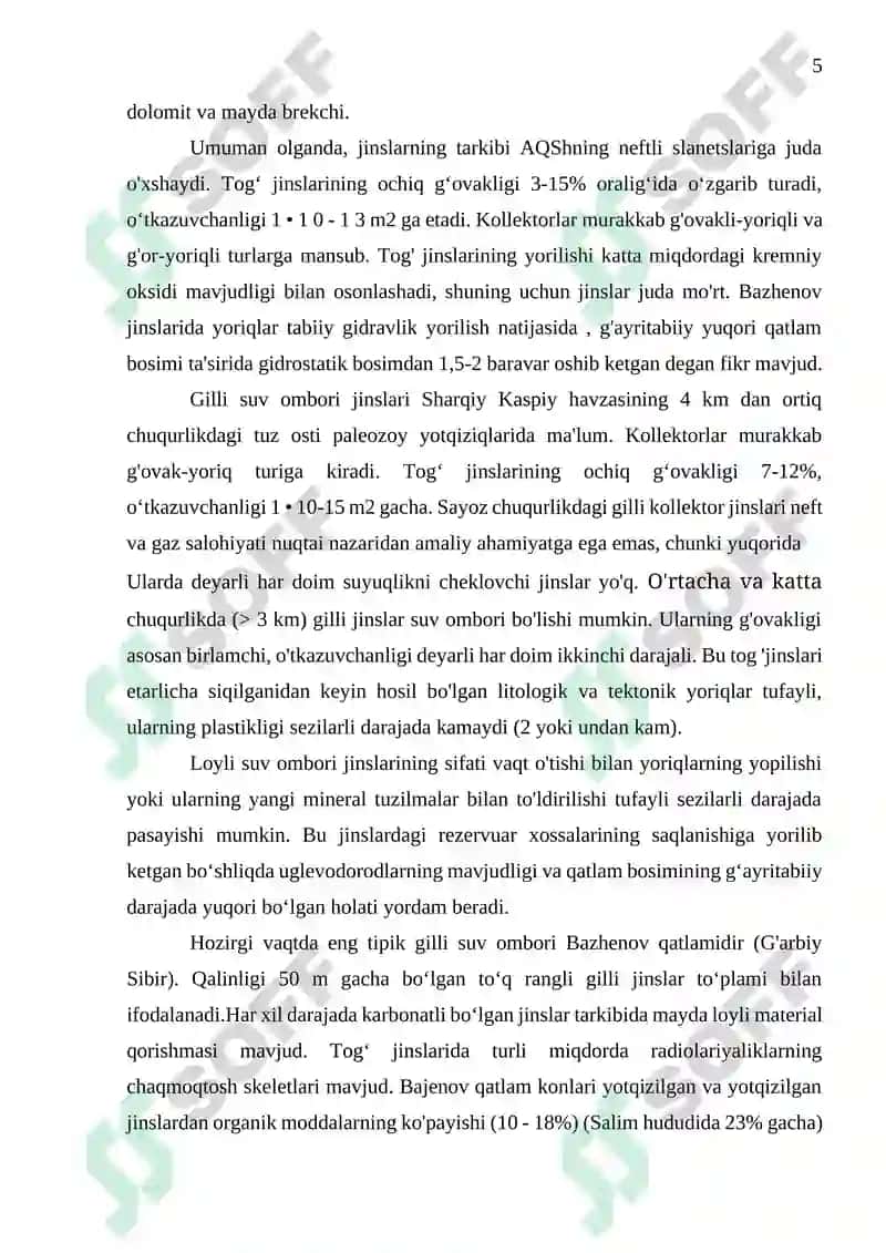 Neft va Gaz Kollektor Jinslari Kurs Loyihasi 5