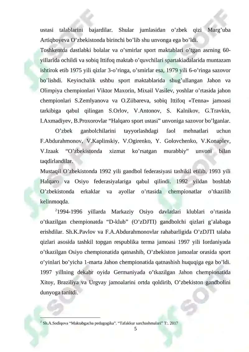 MUSTAQIL O`ZBEKISTONDA GANDBOL O'YININING RIVOJLANISHI VA TARBIYASIDAGI AHAMIYAT 5