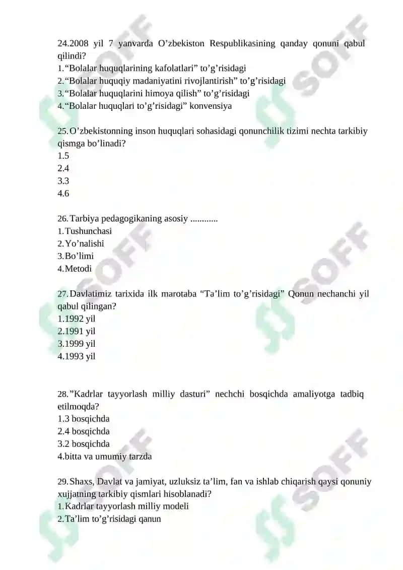 MAKTABGACHA PEDAGOGIKA FANIDAN DAVLAT ATTESTATSIYASI UCHUN TEST SAVOLLAR 5