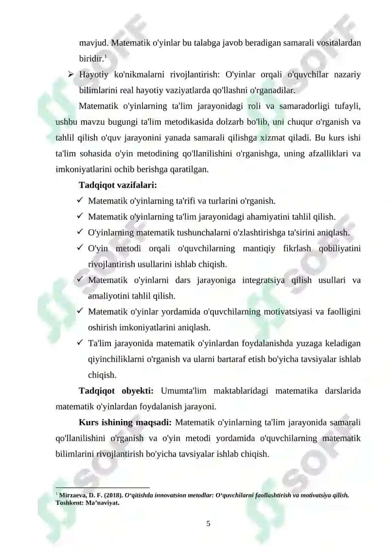Matematik oʻyin -taʼlim metodi sifatida 5