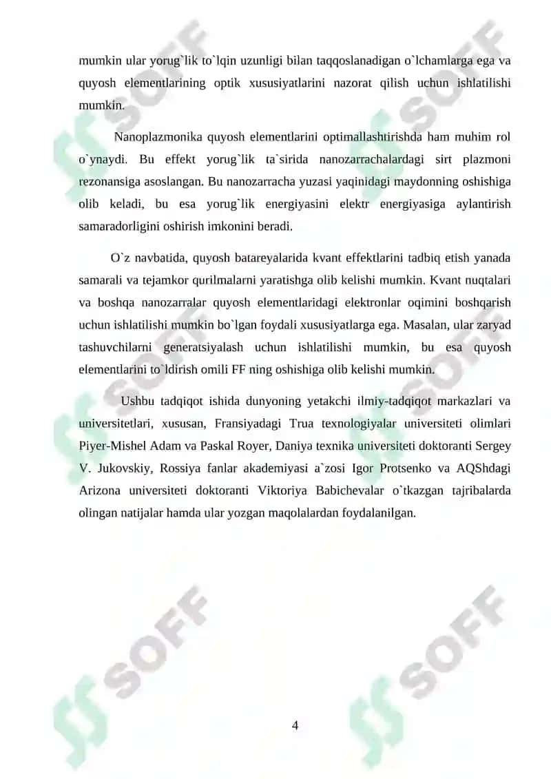 Nanotolali quyosh elementlari. Nanotolalar. Nanotolali sirtlar va ularning optik xususiyatlari. Nanotolali fotoelektrik energiya o‘zgartirgichlar 5