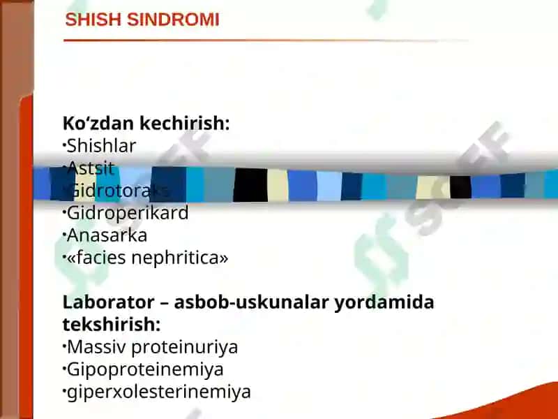 BUYRAK KASALLIKLARI SINDROMLARI. O‘TKIR VA SURUNKALI GLOMERULONEFRIT VA PIYELONEFRITLAR DIAGNOSTIKASI 5
