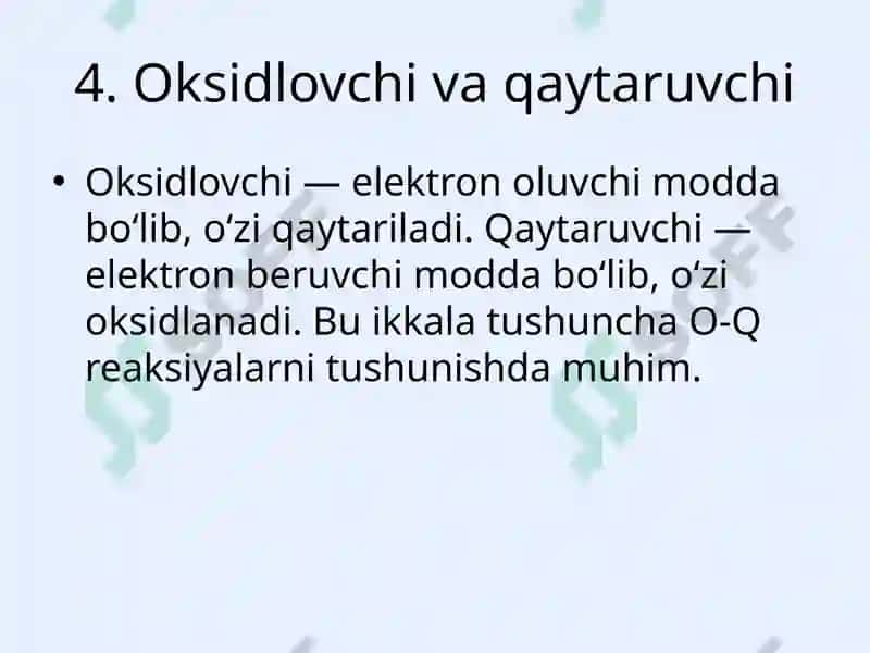 Oksidlanish-qaytarilish reaksiyalarining ahamiyati 5