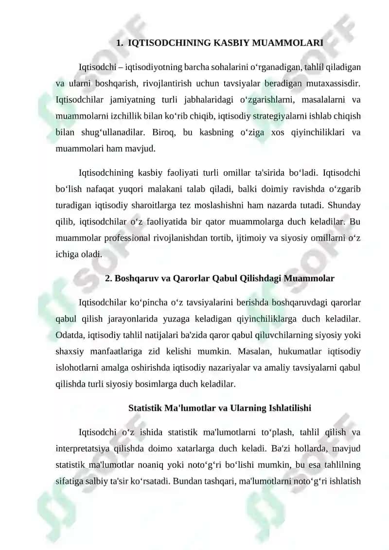 Iqtisodchining kasbiy muammolarini hal qilish uchun matnli hujjatlarni tayyorlash 5