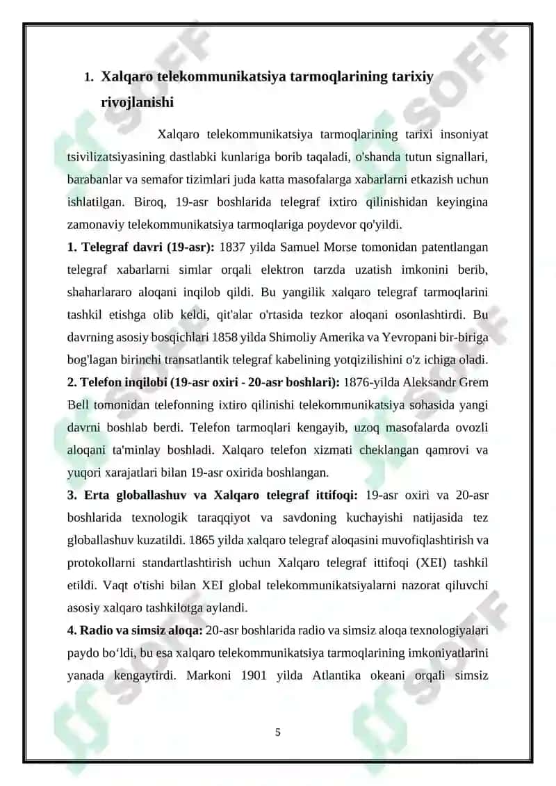 XALQARO TARMOQLAR-TELEFON QIT’ALARI, JAHON TELEKOMMUNIKATSIYA TARMOG‘I, XALQARO KOMMUTATSIYA MARKAZI XKM, XALQARO KONTINENTAL TARMOQLAR 5