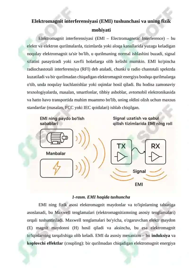 Elektromagnit interferensiyasi (EMI) va uning turlari. Tabiiy va sun’iy EMI manbalari 5