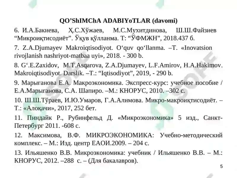 Mikroiqtisodiyot va Makroiqtisodiyot 5