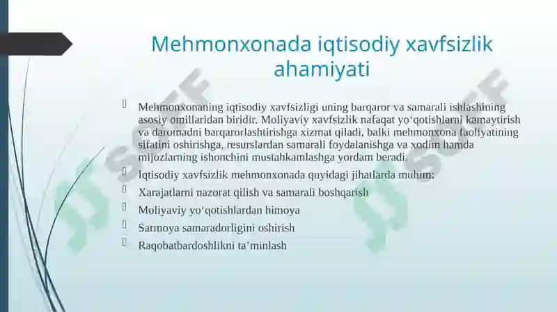 Mehmonxona iqtisodiy xavfsizligi va tijorat 5